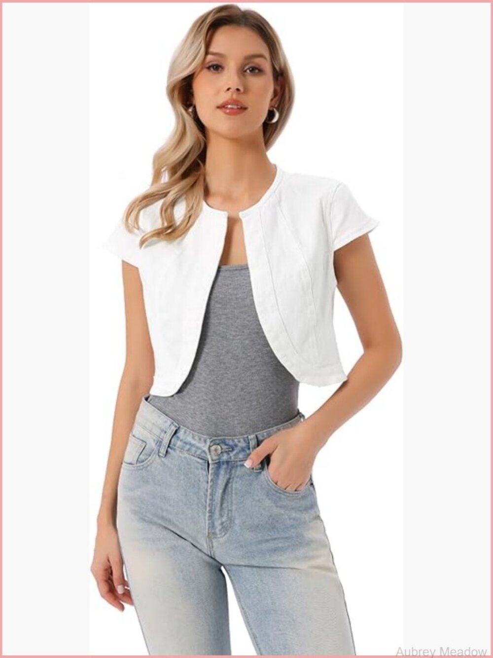 Short Sleeve Denim Jacket Cropped Slim Fit Casual Summer Jean Jacket